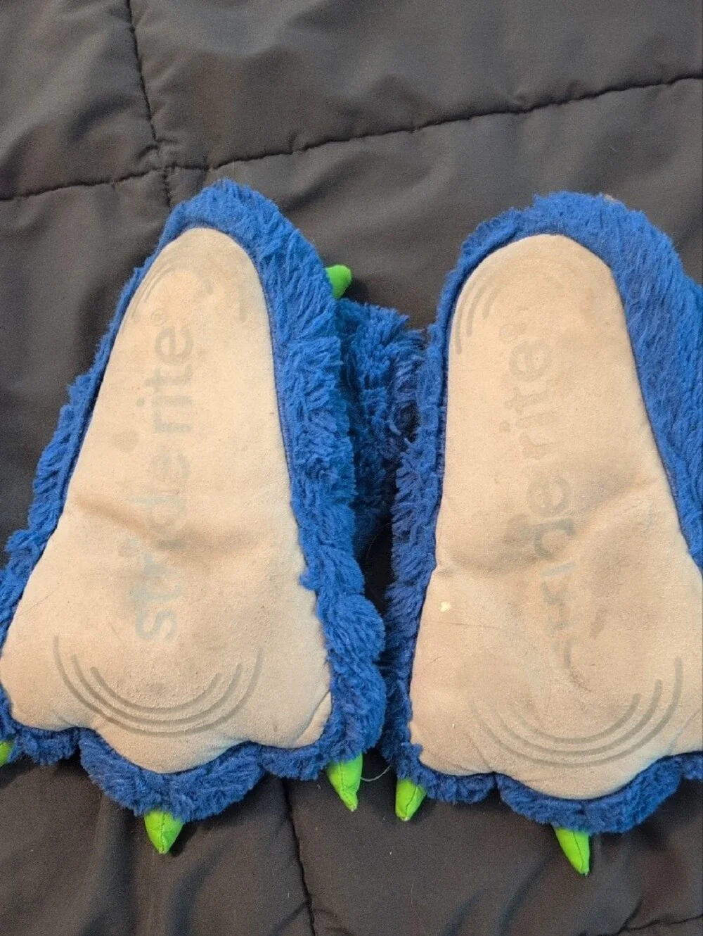 Blue Monster Paw Kids Slippers with Green Claws